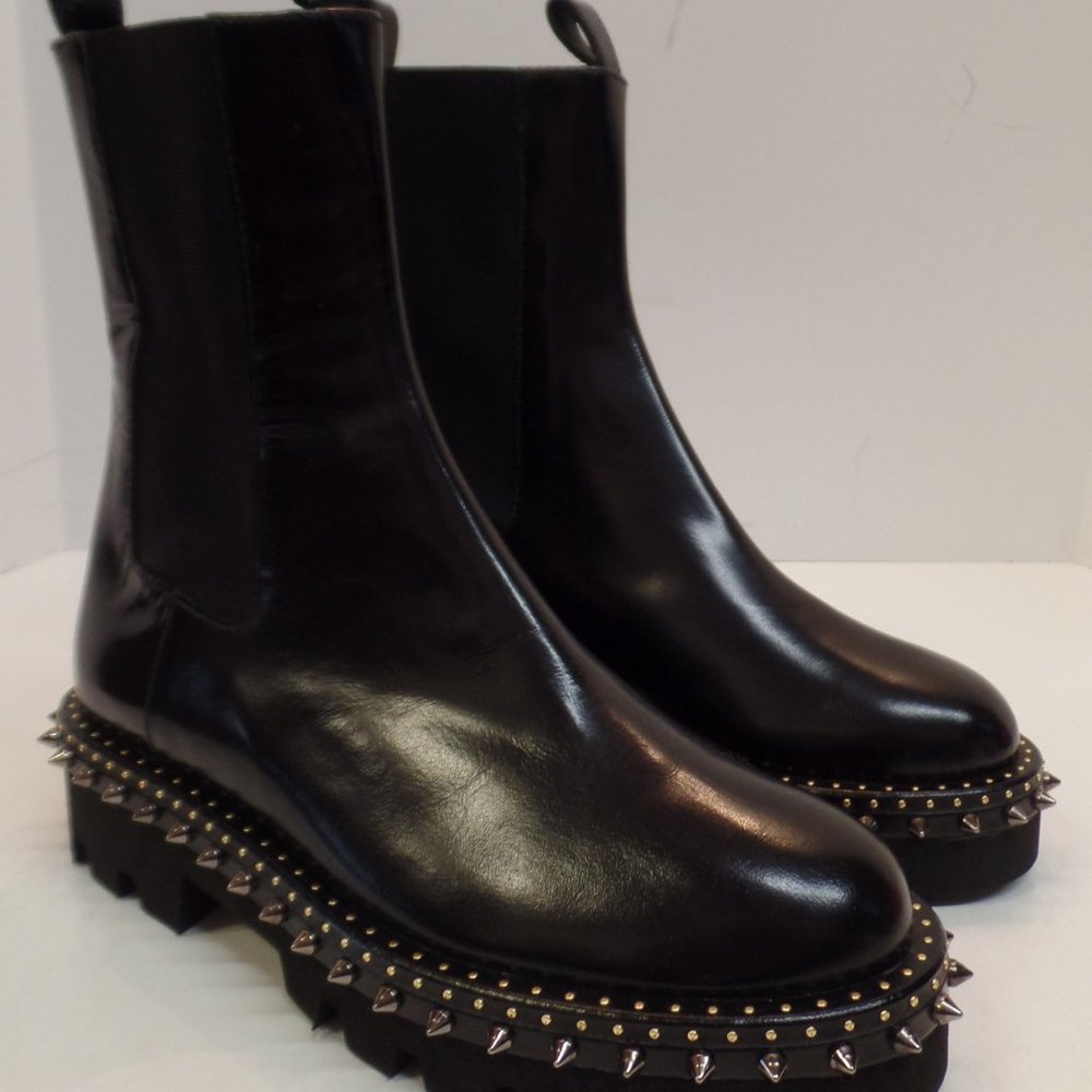 Sebastian Milano Sz 39 Pull On Black Leather Boots With Punk Rock Detailing. - Picture 2 of 12